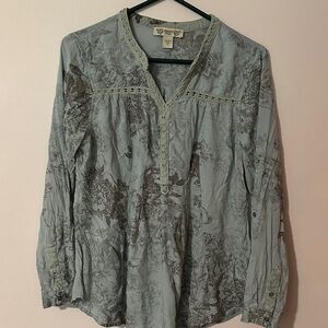 Vintage America Light Blue Gray‎ Floral Blouse